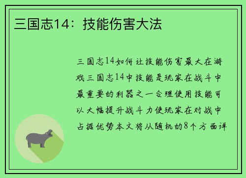 三国志14：技能伤害大法