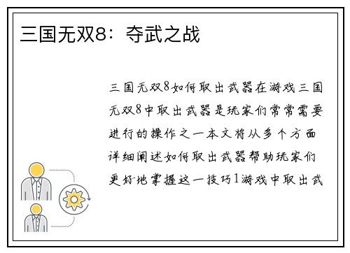 三国无双8：夺武之战